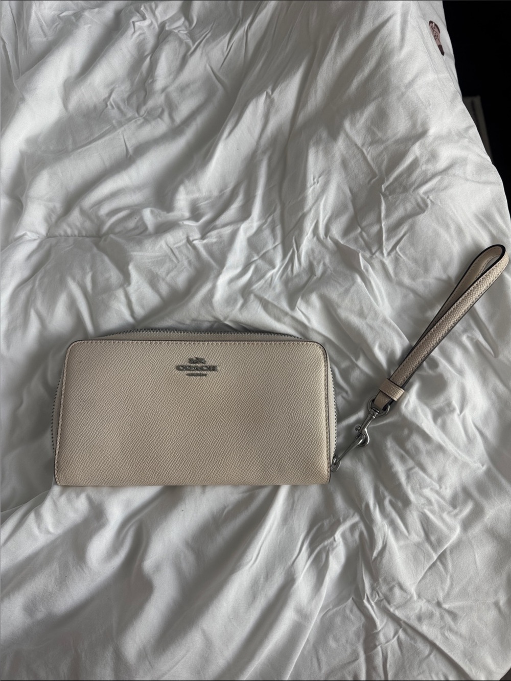 Coach Pebbled Leather Zip Wristlet in Light Taupe